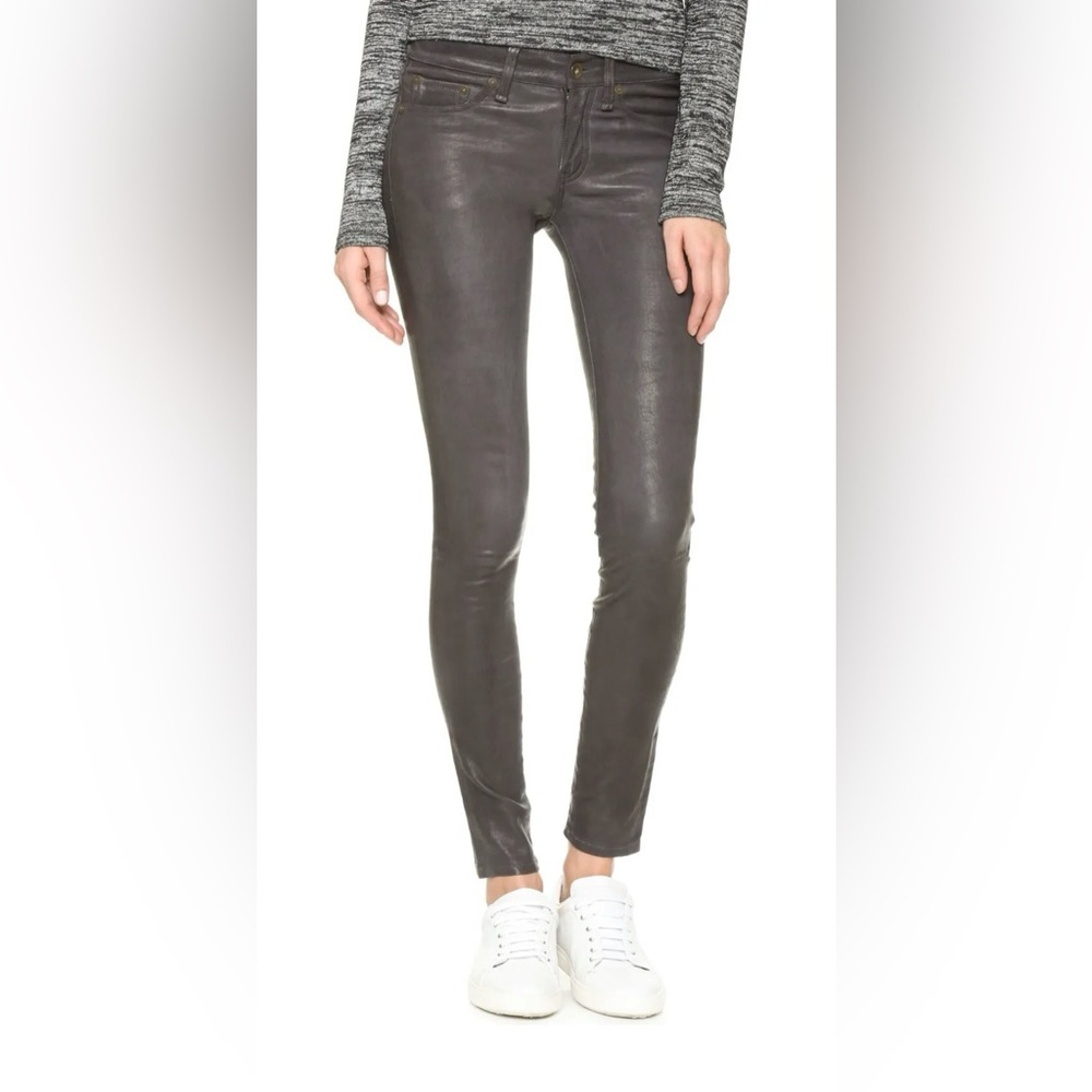 NEW $980 Rag & Bone /Jean Washed Charcoal Lamb Leather Skinny Pants Size 26